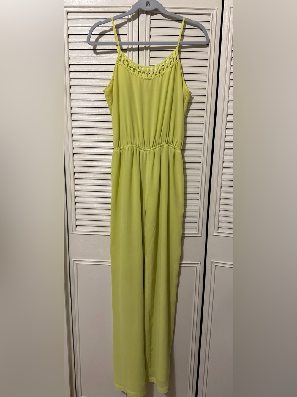 Arden B Lime Green Sleeveless Jumpsuit with Braided Neckline